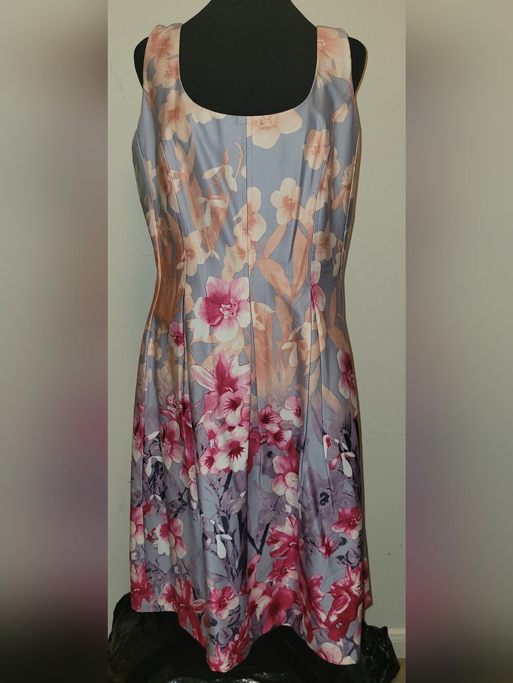 Nine West Floral Print Blue and Pink Maxi Dress